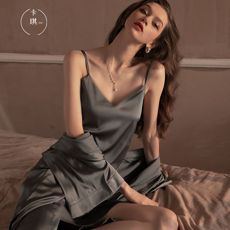 2026 New Sexy Silk Pajamas for Women, High-End Suspender Nightgown Set, Summer Thin Silk Home Wear