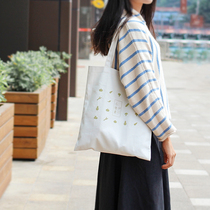 Kenji×Small sentiment cotton and hemp cartoon Chinese characters canvas shoulder bag literary small fresh shoulder bag