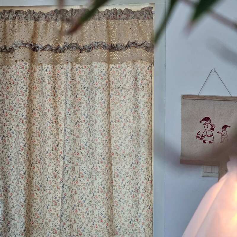 Rustic Style Double-Layer Curtain with Ruffled Edges, Suitable for Door, Window, or Cabinet Use