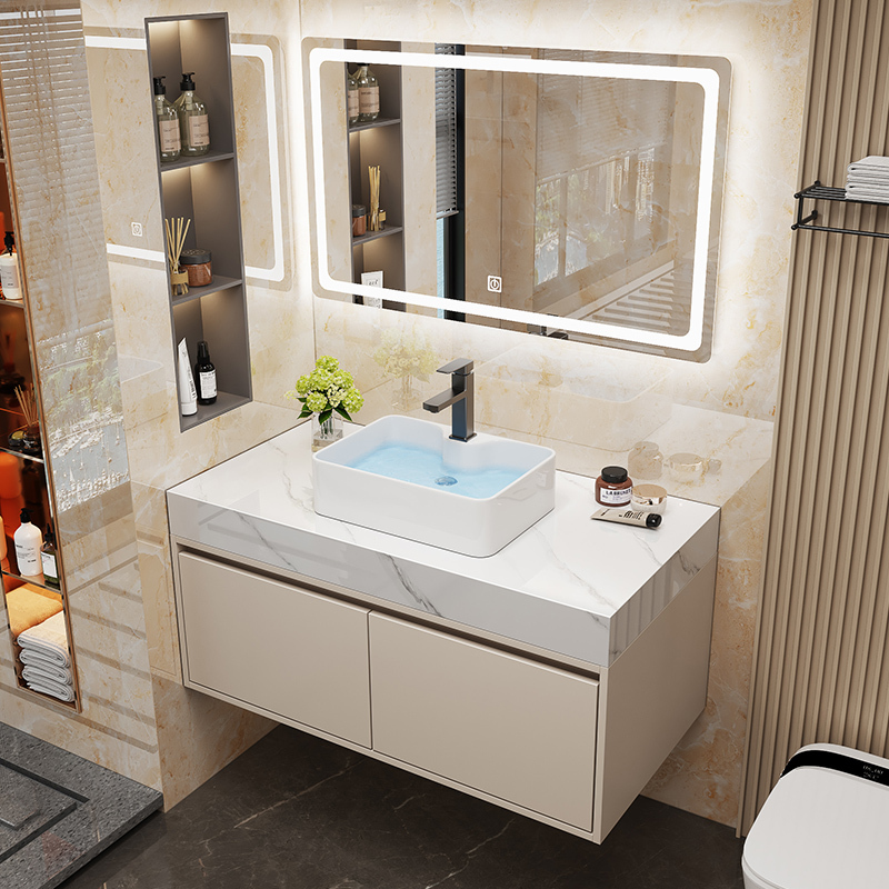 Bathroom Slate Washbasin Sink Vanity Unit Combination Bathroom Countertop Basin Hotel Style Bathroom Cabinet Set