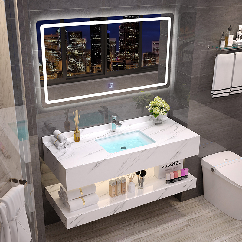 Simple double-glazed marble bathroom sink bathroom cabinet combined with hotel bathroom slab face wash sink