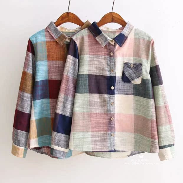 Mùa xuân và hè 2018 phiên bản mới của Hàn Quốc với kích thước lớn rộng rãi cotton và áo sơ mi kẻ sọc nữ dài tay hoang dã mỏng chạm đáy áo thủy triều ao so mi dep