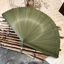 Zhimo creative and elegant all-bamboo folding fan craft fan solid color fan Hanfu ancient style simple fashion retro bamboo green