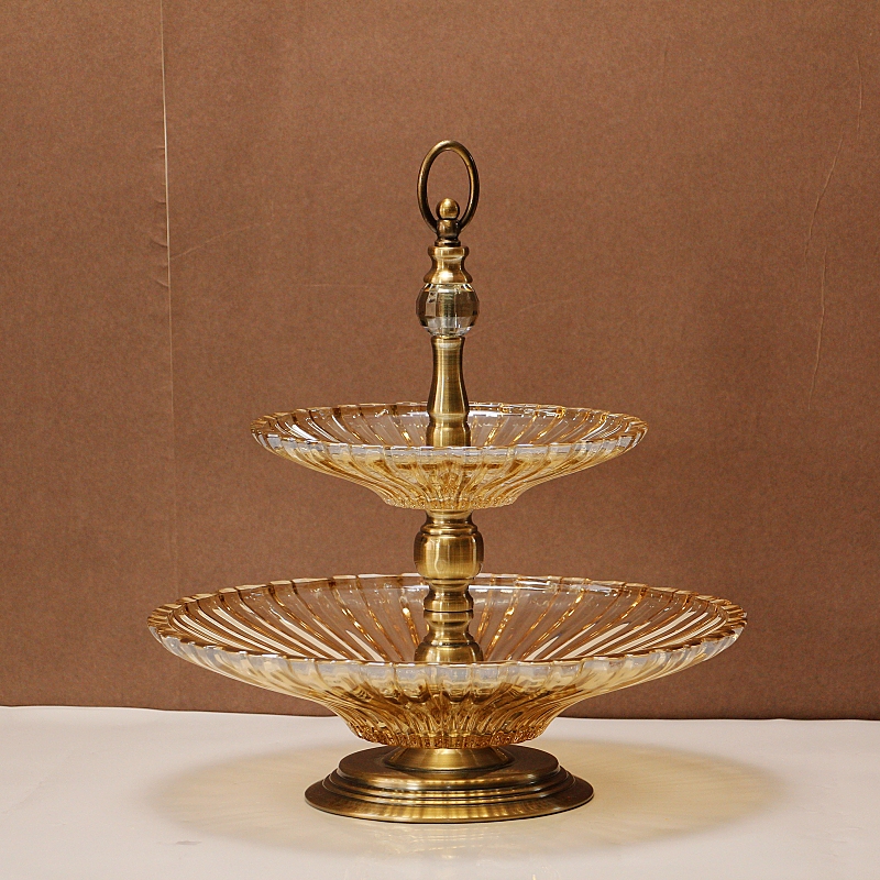 Factory Direct Sales Creative Healthy Lead-Free Glass Double-Layer Fruit Plate Neoclassical Versatile Practical Decorative Vessel Large Size Factory Direct Sales Creative Healthy Lead-Free Glass Double-Layer Fruit Plate Neoclassical Versatile Practical Decorative Vessel Large Size