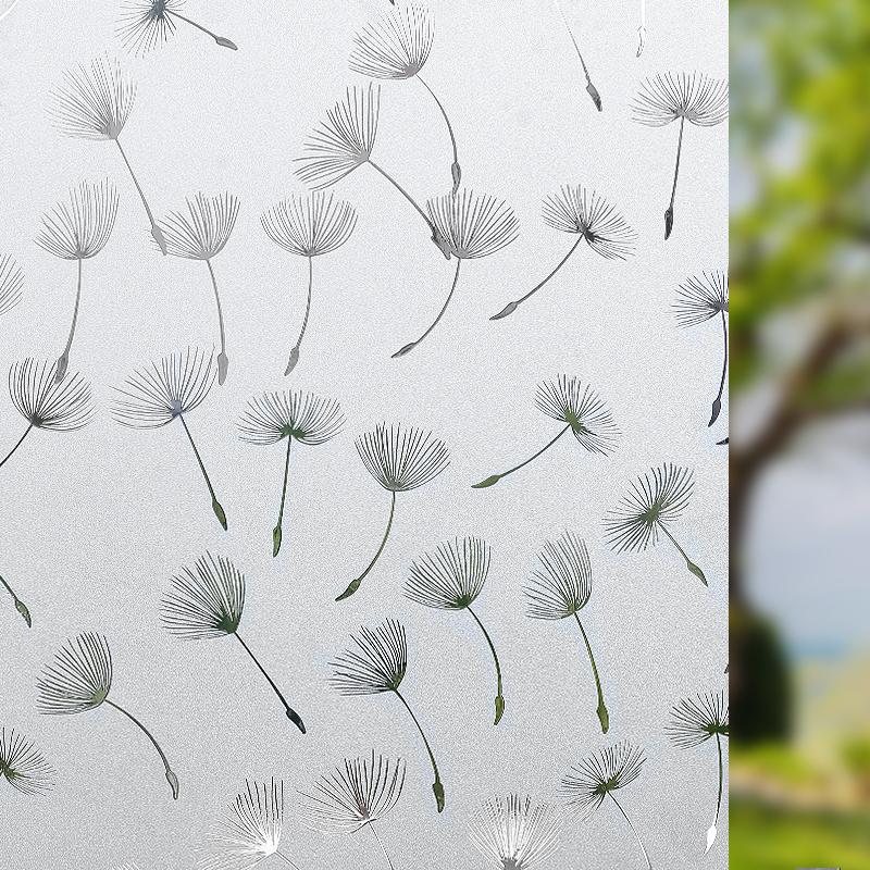 Dandelion plant sunscreen garden living room glue-free shading anti-ultraviolet privacy anti-mildew antibacterial glass electrostatic film