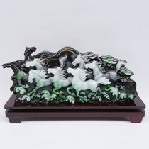  Eight horse figure imitation jade ornaments Natural rough home imitation Dushan jade animal ornaments Rough craft products Large