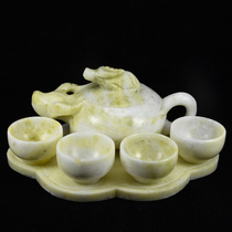  Jade Natural jade Lantian jade Teapot Teacup tea set Household set Twist Qiankun tea set ornaments