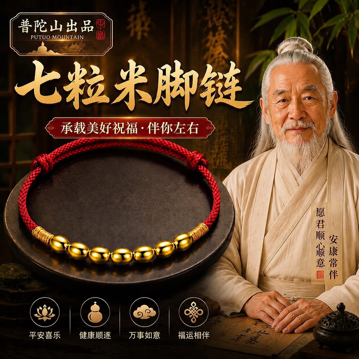 招财七粒米红绳脚链2026新款手绳脚串饰品七夕礼物送女友随身携带