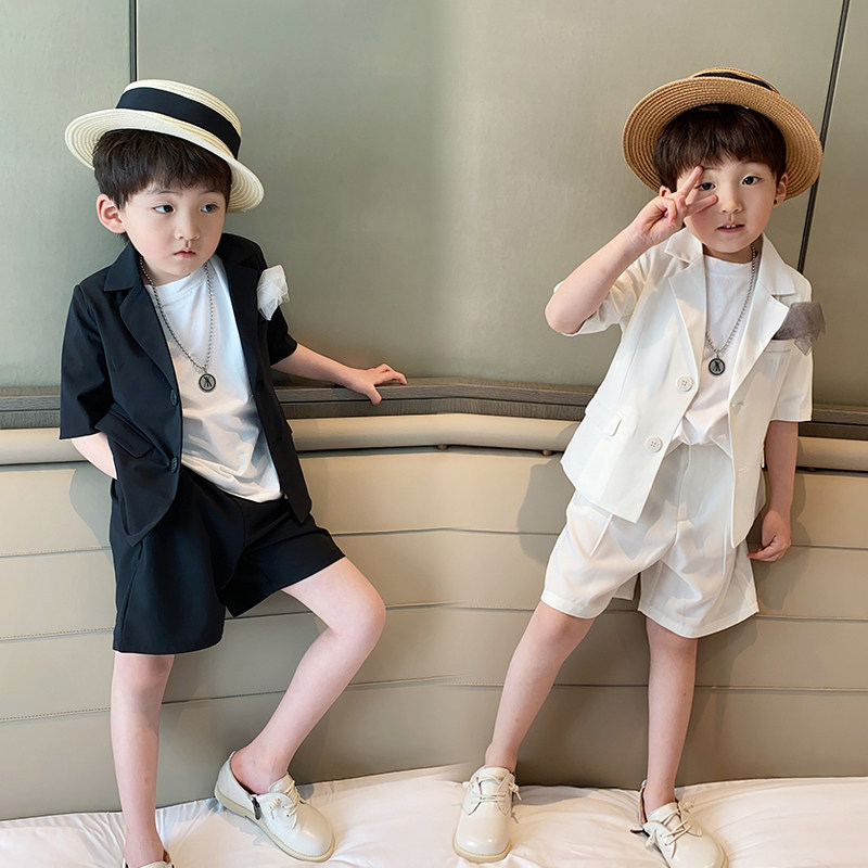 Summer boy suits suit handsome Inrent wave casual short sleeves shorts Little Western suit Children's trendy models go show