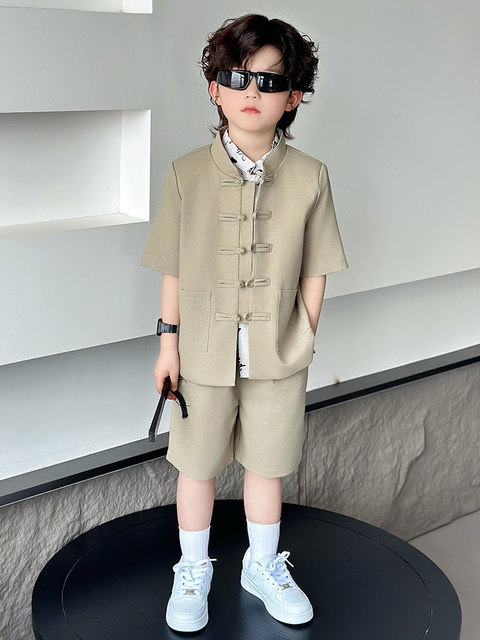 Children's Chinese suit linen thin boy's dress Tang suit Chinese style boy's tunic suit Liuyi hosting performance clothing