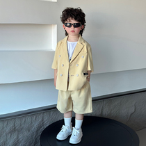 Children suits 2024 new summer boys short sleeves casual suit Korean version flower boy dress foreign air boy Western suit