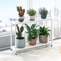 Wrought iron flower stand pulley indoor shelf balcony simple living room green rose floor type double-layer long fleshy basin stand