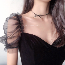 Crystal bow necklace female tide Net red niche design sense neck jewelry short neckband collar collar choker