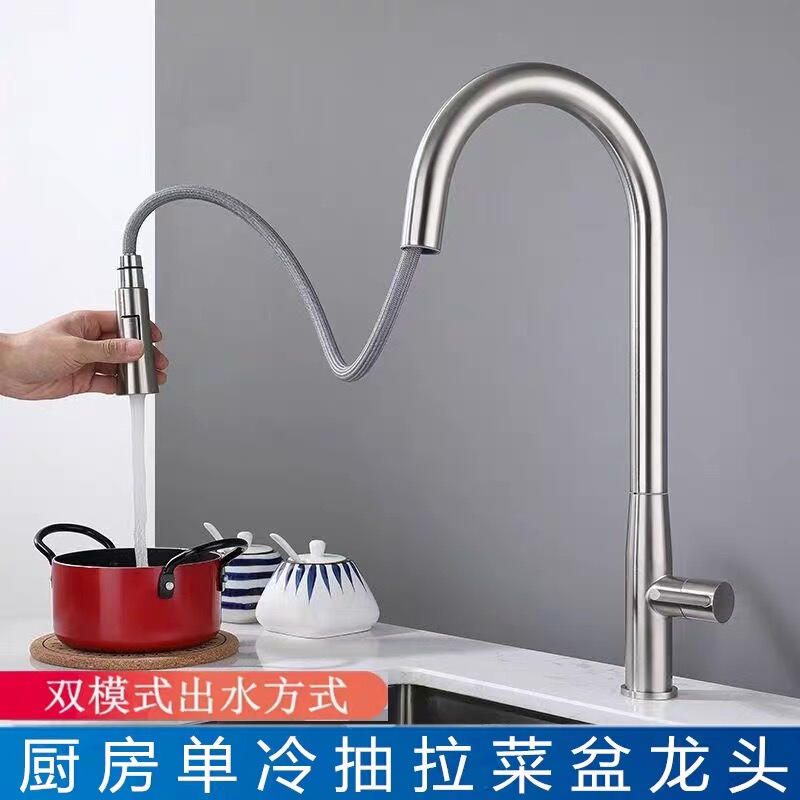 304 Stainless Steel Single Cold Water Pull-Out Faucet for Kitchen Sink, Balcony Cold Water Swivel Pull-Out Faucet