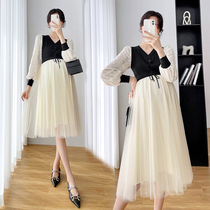 High Sense Pregnant Woman Spring Dress Dress Dress Fashion Tennis Net Red Temperamental Woman Pregnant Woman With Dress Loot for a long time