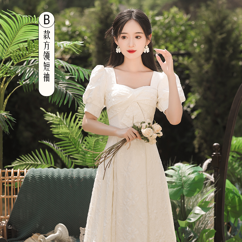  XS+Long, mid-length, champagne color, square neckline, with short sleeve   + $0.79 