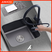 JUWAOO black nano sink square under the counter bar counter balcony single slot 304 stainless steel kitchen wash basin