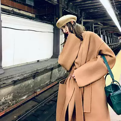 ALUONLINESHOP imported Australian wool 850g caramel Maroon all wool silhouette texture coat coat coat