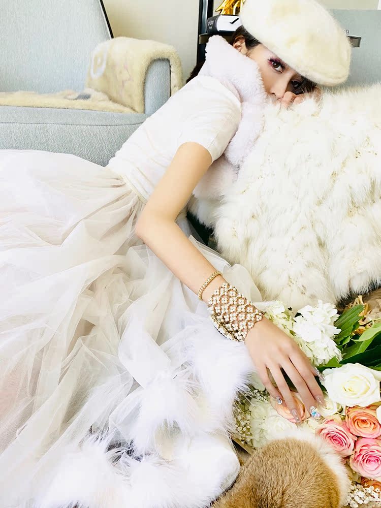 ALUONLINESHOP WOOL BLEND FAIRY TWO-PIECE DRESS FOR WOMEN HAIRY STITCHING HIGH-WAISTED SKIRT