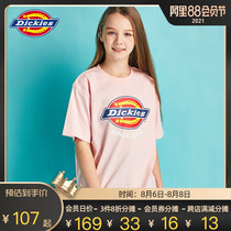 Dickies mens and womens big tide childrens color logo printing loose round neck short-sleeved T-shirt base shirt