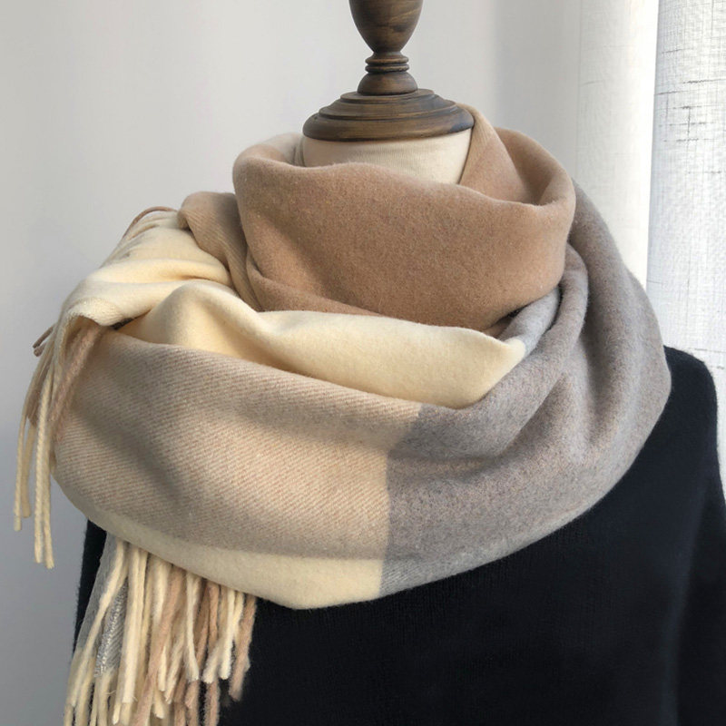 American CK cashmere scarf women's winter long version plaid stitching wild neck blend thickened warm shawl