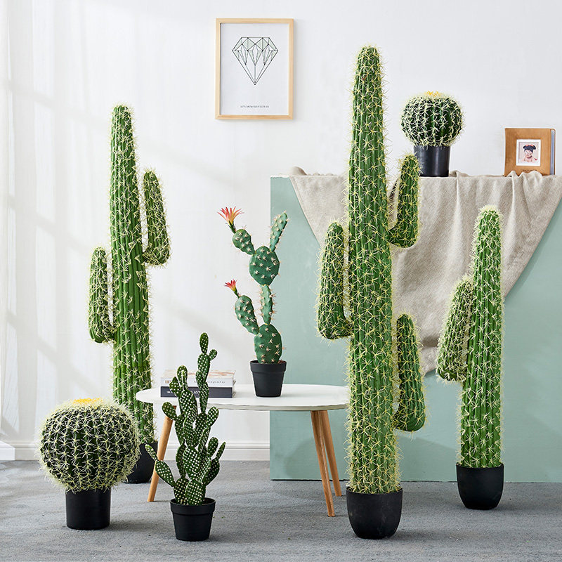 Large Emulated Cactus Pendulum plant Living room Indoor green plant Decorative Floor Fairy column Spherical Fake Poobao-Taobao