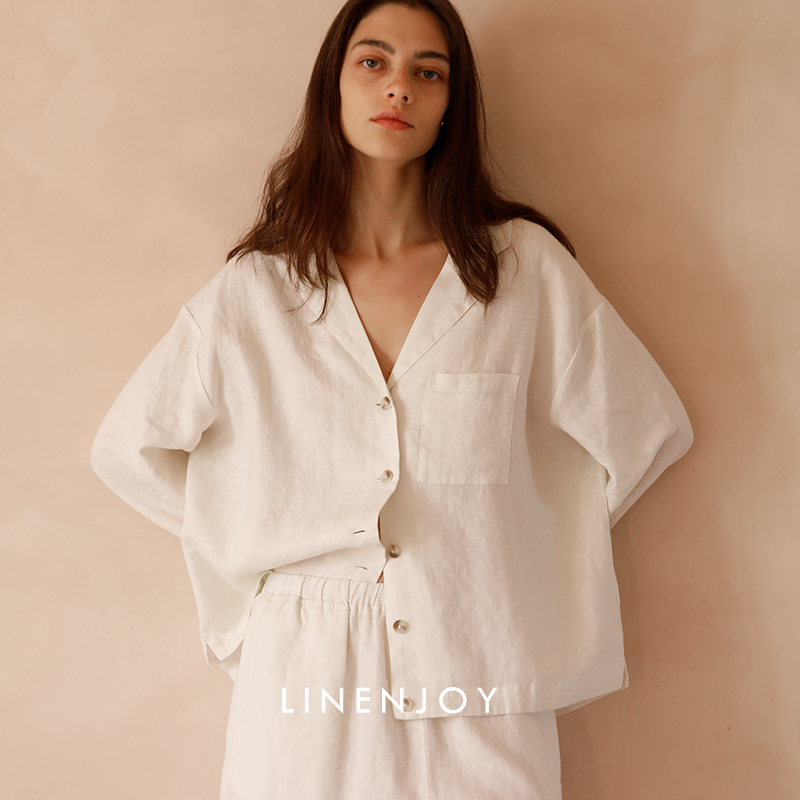 Linenjoy Xiyue Linen Women's Loungewear Long-Sleeved Shirt and Shorts Set Pajamas French Pure Linen Vacation Style
