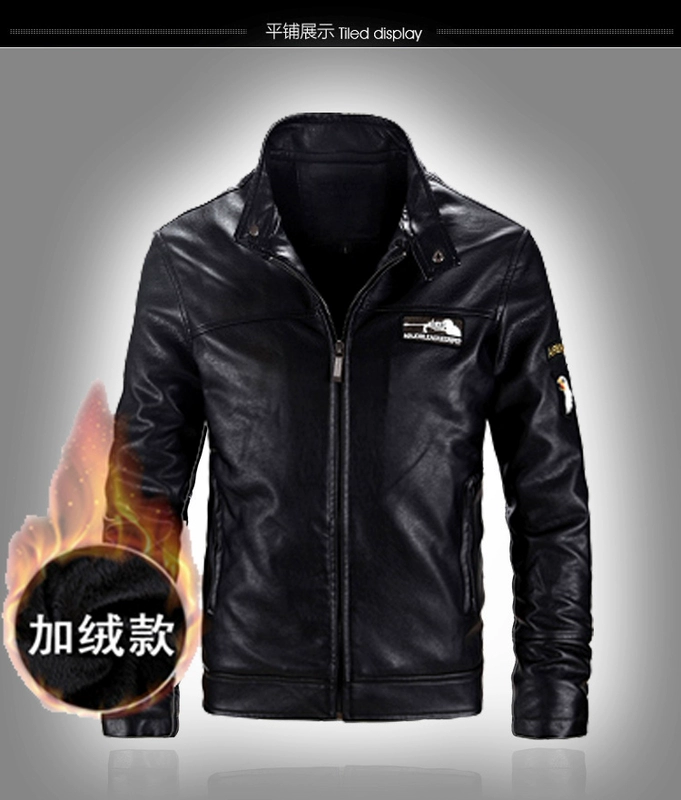 Đặc biệt hàng ngày mùa thu và mùa đông da nam ngắn pu leather jacket cộng với nhung xe máy dịch vụ air force chuyến bay phù hợp với kích thước lớn áo khoác áo khoác nam trung niên