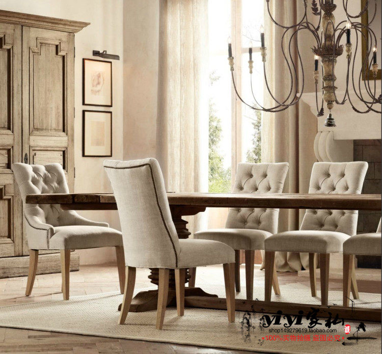 Manufacturer Straight Dining Chair Pull Button Cloth Art Casual Chair Modern Minima Fashion Solid Wood Dining Chair American Linen Chair Log
