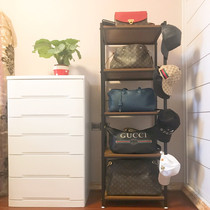 Wrought iron clothing store shelf Floor-to-ceiling multi-layer shoe rack Bedroom household bag shelf storage rack Window gold