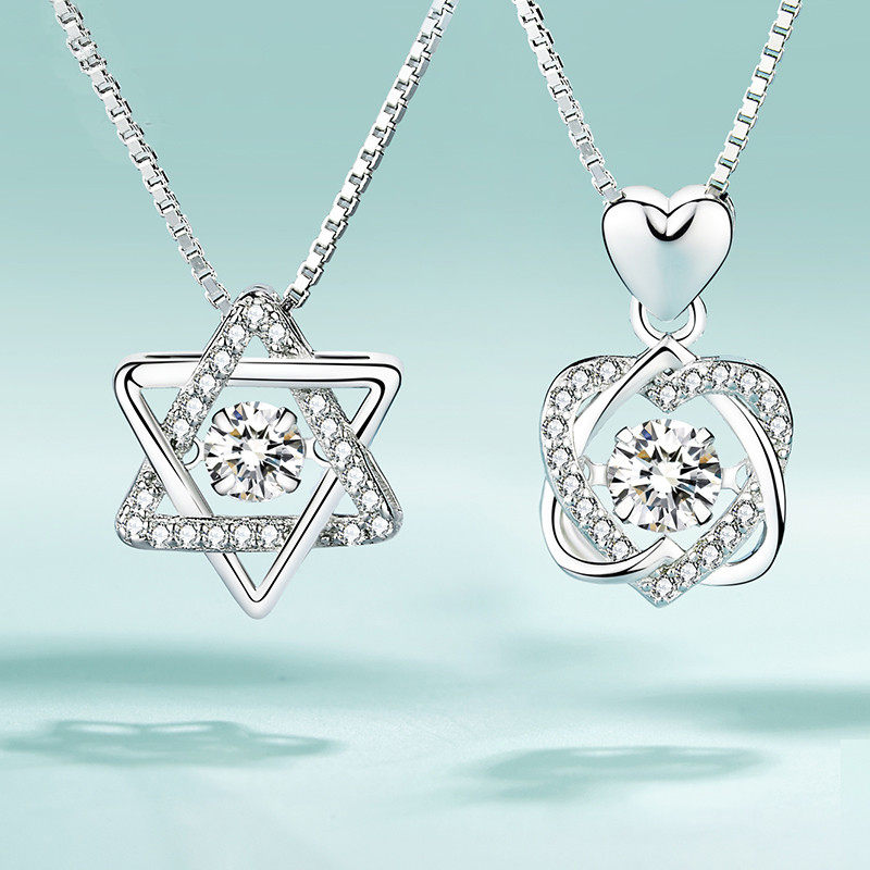 Old Fengxiang and the new white gold necklace pt950 platinum necklace six-manger star pendant with length and fine-style collarbone chain