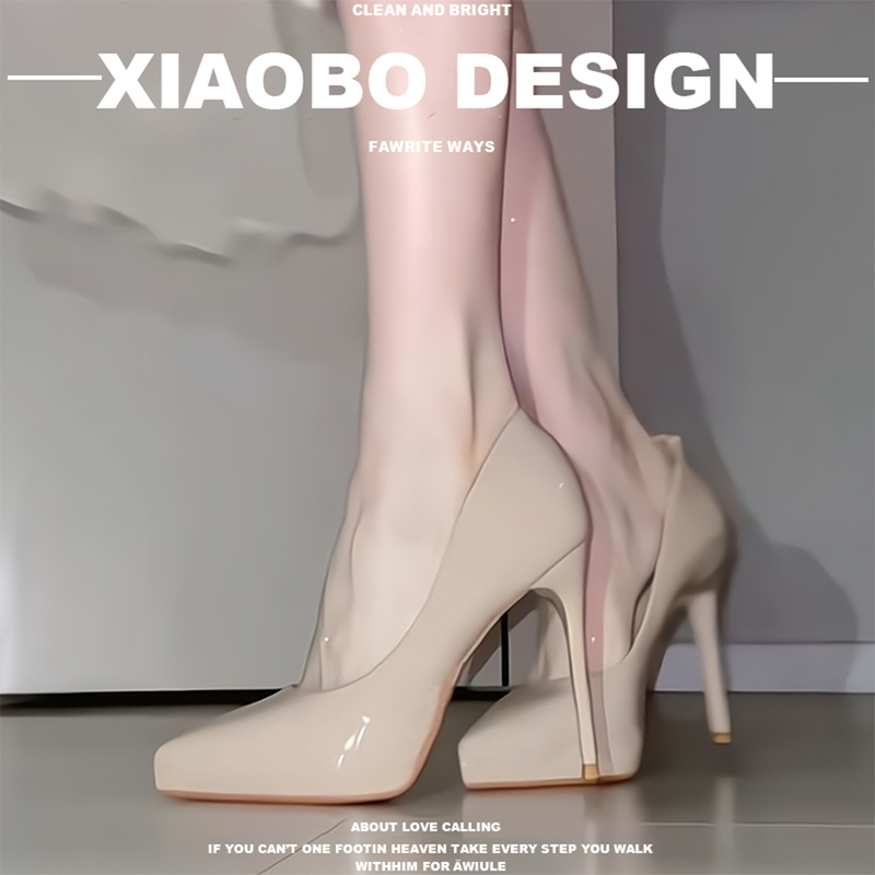 Nude-Colored Internal Height-Increasing High-Heeled Shoes for Women, Thin Heels, 2026 New Model, Internal Waterproof Platform, Comfortable, Elegant Pointed-Toe Professional Single Shoes