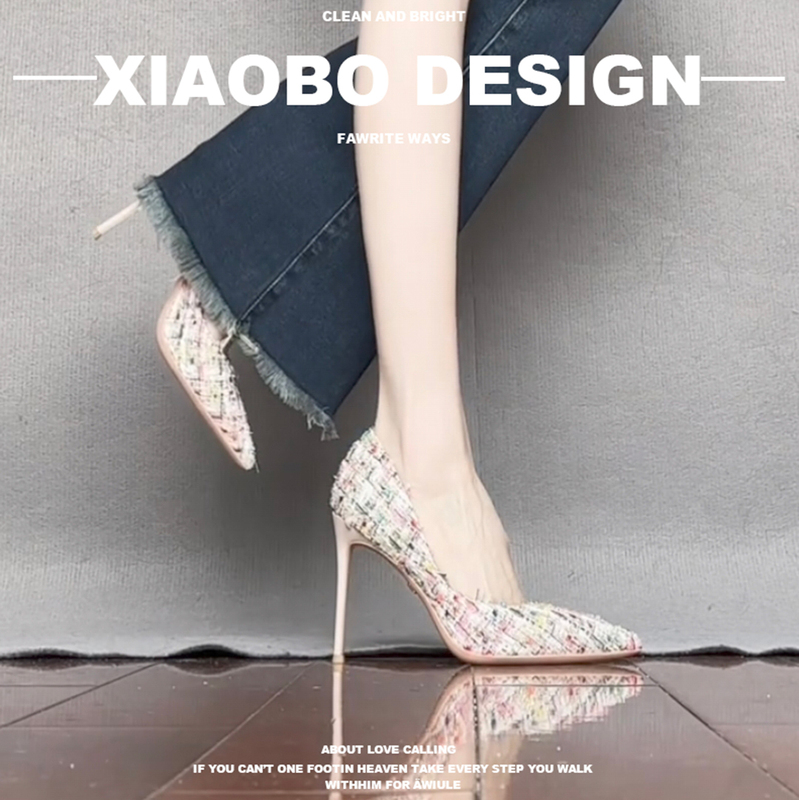 2026 Spring and Autumn New Style Pink Socialite Style Woven Pointed Toe High Heels Women's Thin Heel Shallow Mouth Single Shoes Versatile for Banquets 2026 Spring and Autumn New Style Pink Socialite Style Woven Pointed Toe High Heels Women's Thin Heel Shallow Mouth Single Shoes Versatile for Banquets