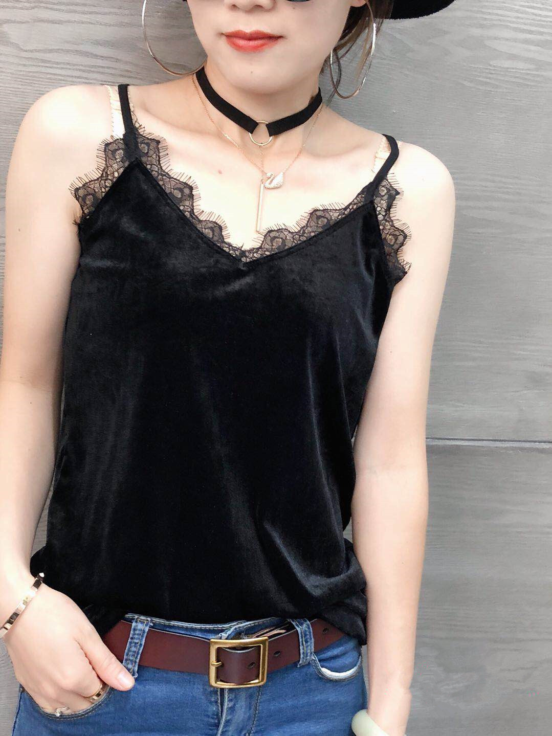 2019 phụ nữ mới lưới đỏ sling nữ bên trong áo gió gió V-cổ gợi cảm thắt lưng đẹp làm đẹp lưng áo phía dưới - Áo ba lỗ thoi trang cong so