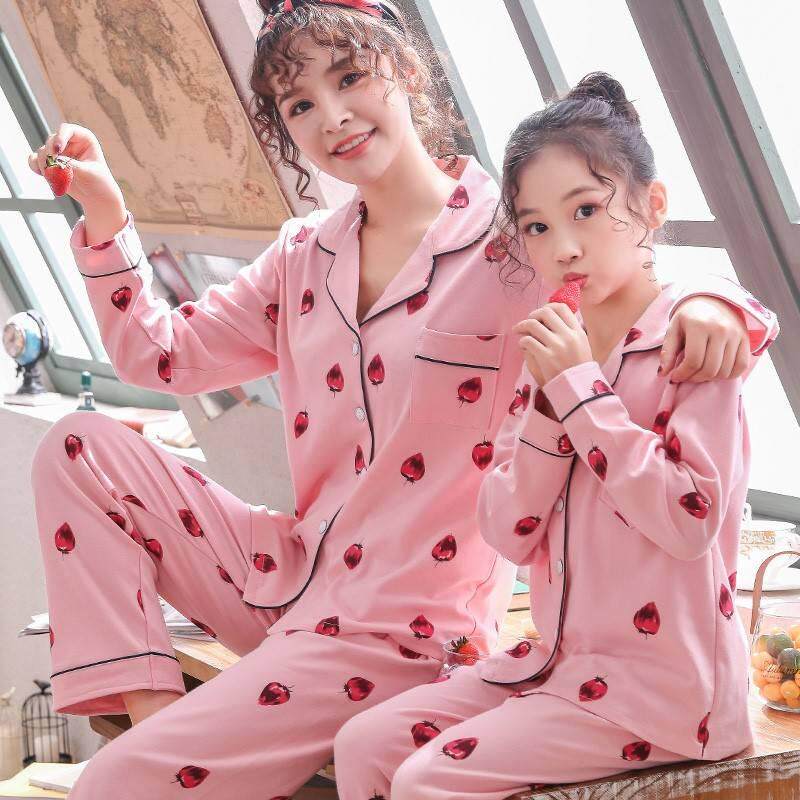 Girls ' pajamas spring and Autumn pure cotton parent-child mother-daughter outfit 12 Autumn and winter 15-year-old children's long-sleeved thin section of the big child princess