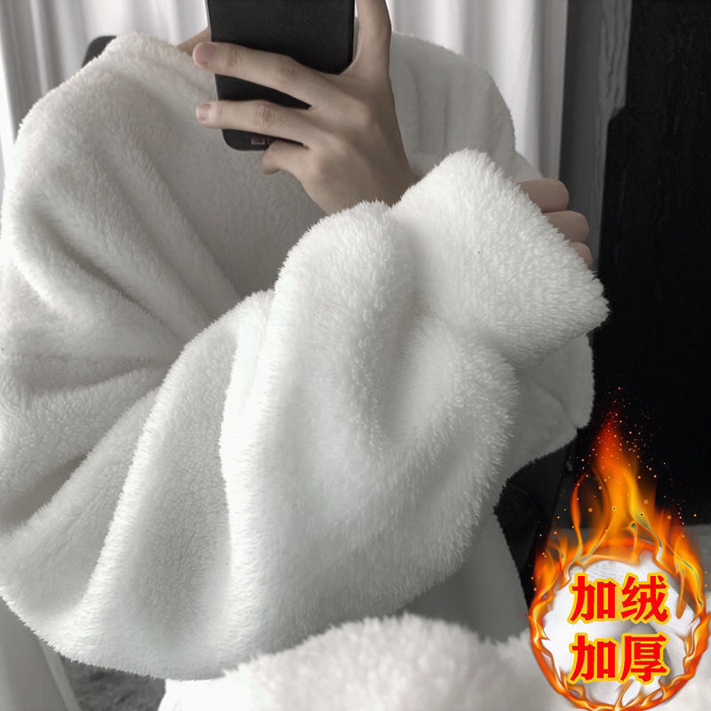 ins Hong Kong Style Plush Winter Lamb Fleece Warm Thickened Sweatshirt for Men, Loose Korean Style Trendy Student Clothing ins Hong Kong Style Plush Winter Lamb Fleece Warm Thickened Sweatshirt for Men, Loose Korean Style Trendy Student Clothing