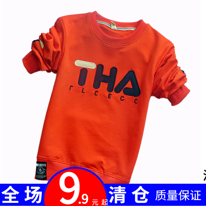 Children's suit 2021 autumn long-sleeved letter thick cotton T-shirt T-shirt top medium and big boys' bottoming shirt