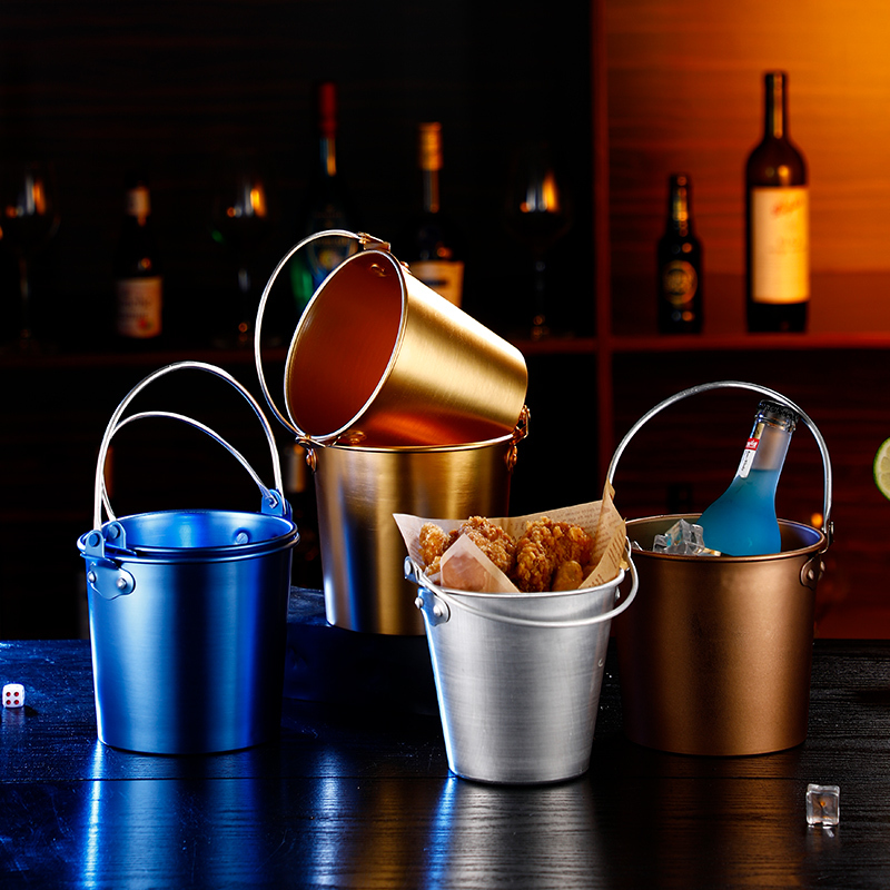 ins Trendy Ice Bucket Stainless Steel Cutlery Snack Bucket Hello Ice Cube Bucket Mini Storage Bucket Desktop Trash Can