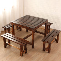 Solid Wood outdoor balcony table and chair garden outdoor outdoor courtyard anticorrosive wood outside veneer garden retro terrace leisure carbonized wood