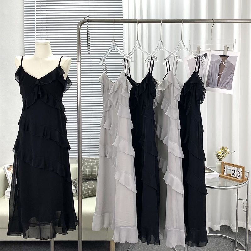 Plus Size 150kg French-Style Tea Break Chic Slit Stunning Fairy Slip Dress Summer Niche Chiffon Beach Dress One-Piece Plus Size 150kg French-Style Tea Break Chic Slit Stunning Fairy Slip Dress Summer Niche Chiffon Beach Dress One-Piece