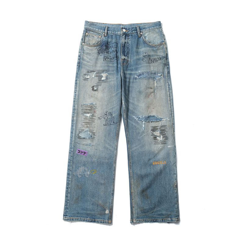 Songaadon 26Ss Patchwork Embroidery Rhinestone Straight-Leg Jeans Songaadon 26Ss Patchwork Embroidery Rhinestone Straight-Leg Jeans
