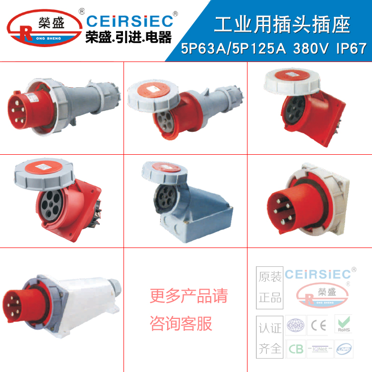 Rongsheng CEIRSIEC industrial plug socket 5P63A three-phase five-core 125A plug socket RS0352 2352-Taobao