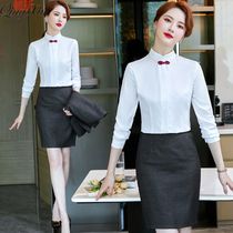 Autumn and winter temperament professional shirt set women long sleeve beauty salon work shirt hotel front desk restaurant overalls