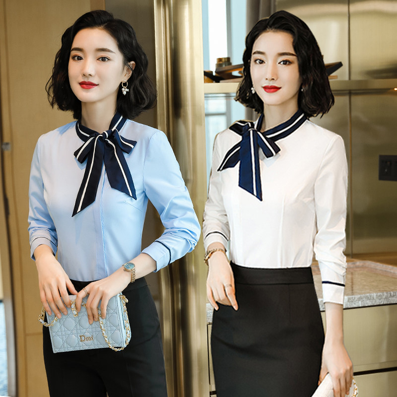 Interview Suit Women College Student Autumn Dress Long Sleeve Flight Attendant Temperament Professional White Shirt Sleeve Dress Hotel Front Desk Work Dress