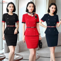 Beautician overalls summer short-sleeved jewelry store hotel front desk tooling stewardess uniform professional suit female two-piece suit