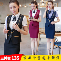 Temperament professional suit womens summer short-sleeved vest three-piece hotel front desk tooling uniform beautician overalls