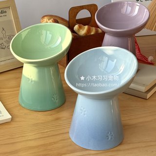Cool color ceramic high-legged slanted mouth pet food bowl