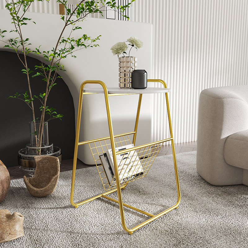 Creative light luxury side table rock board corner table living room sofa side table balcony small round table Nordic bedside cabinet small coffee table