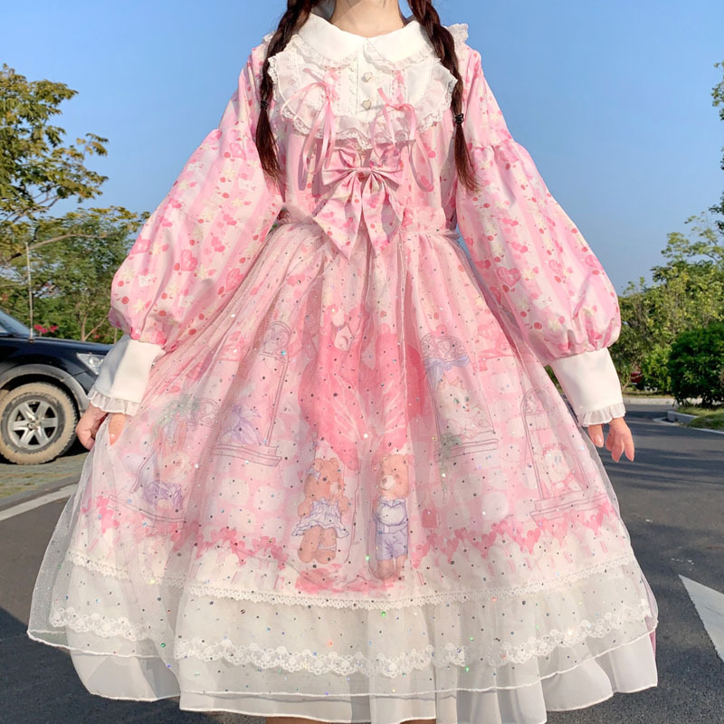 Lolita Dress Op Genuine Original Sweet Town Long-Sleeve Lolita Dress Daily Student Cute Dress Adorable Lolita Dress Op Genuine Original Sweet Town Long-Sleeve Lolita Dress Daily Student Cute Dress Adorable