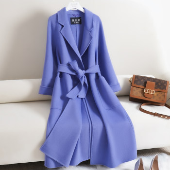 双面羊绒大衣女长款2025新款秋冬高级修身气质流行蓝色羊毛呢外套